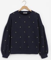 Sissy-Boy - Donkerblauwe sweater met moon and stars embroidery