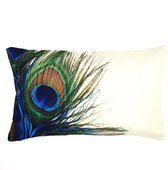 Kussenhoes Pearl Peacock | Landelijk | Pauw | Veer | Linnenlook | 30 x 50 cm |  Exclusief binnenkussen