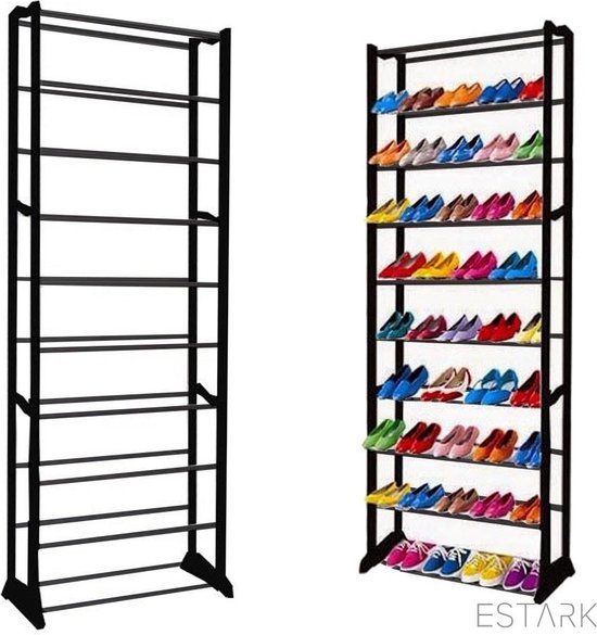 ESTARK® Étagère à chaussures - Armoire à chaussures pratique - XXL - Métal Zwart - Rack à chaussures - Pour 30 Chaussures pour femmes - Étagère à chaussures - 30 Paires