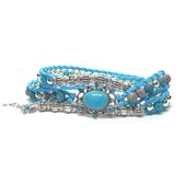 Bee on the Loose wikkelarmband Maysa - dames - suedine - kralen - zilverkleurig - 60-66cm - handmade
