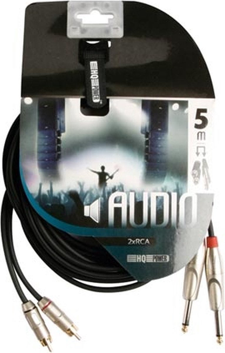 HQ-Power RCA-jack kabel, 2 x RCA mannelijk, 2 x jack 6.35 mm mannelijk, mono, 5 m, perfect voor geluidsoverdracht