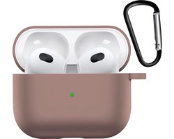 Hoesje - Geschikt voor Apple AirPods 3 - met Clip - Siliconen Hoes - Silicone Case Cover - Beige