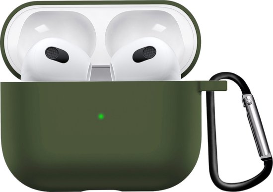 Housse en Siliconen pour étui Airpods 3 Convient pour Apple AirPods 3 Housse avec clip - Vert foncé