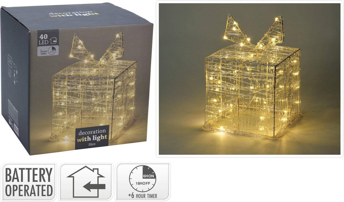 Spetebo Led-geschenkdozen met timer, set van 3 stuks, rood/grijs, decoratieve kerstdozen warm wit verlicht, Kerstmis, advent, winter, kerstboom