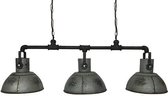 Hanglamp  - ijzeren pijp - 3 lampen  - met houten balk - Trendy  -  H140cm