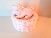 Luiertaart meisje-slapend beertje roze-met zacht denkentje en knuffel-Beziens baby-met gratis geboortekaartje-A merk Pampers maat 3-baby geschenk-geboorte feest