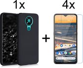 Nokia 5.3 hoesje zwart siliconen case hoes cover hoesjes - 4x Nokia 5.3 screenprotector