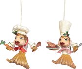 Viv! Home Luxuries Kerstornament - Chefkok vissen -  set van 2 - goud wit - 13cm