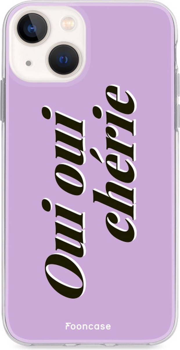iPhone 13 hoesje TPU Soft Case - Back Cover - Oui Oui Chérie / Lila Paars & Wit