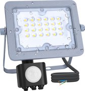 LED Bouwlamp met Sensor - Igan Zuino - 20 Watt - Helder/Koud Wit 6500K - Waterdicht IP65 - Kantelbaar - Mat Grijs - Aluminium