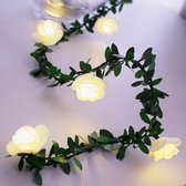 Telestore - Lichtsnoer lichtslinger - lampjes - wit roos rozen bladjes boom tak blad - sfeerverlichting - feestverlichting - Kerstverlichting - warm wit - 20 led lampjes op battter