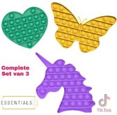 ESSENTIALS73 Fidget Pop It Set van 3: Hart + Vlinder + Unicorn Paars - TikTok - Rainbow