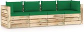Decoways - Tuinbank 4-zits met kussens groen geïmpregneerd hout