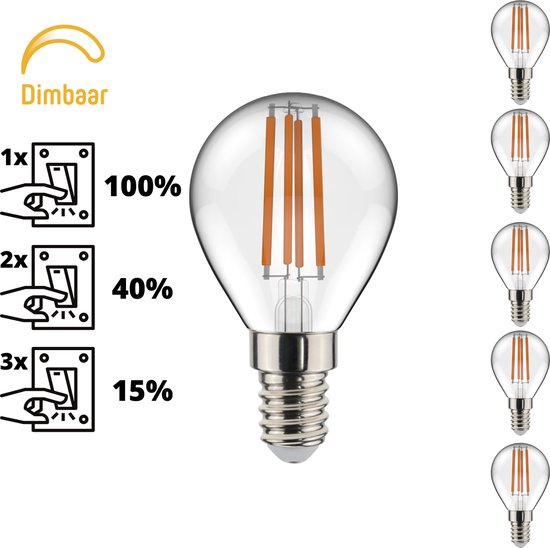Proventa LED Lamp E14 Filament - Dimbaar zonder dimmer - 5 x G45 kogellamp  | bol.com
