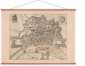 Poster In Posterhanger - Historische Oude Kaart Friesland - 50x70 cm - Kader Hout - Ophangsysteem - Vintage Plattegrond - Prent