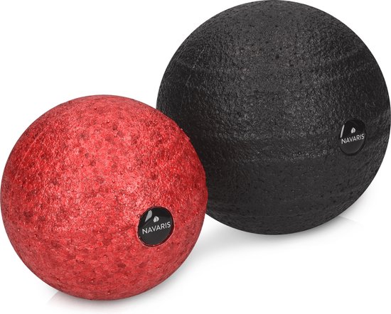Navaris Fascia massagebal 2 stuks - Ronde massagebal voor rug, voet en schouders - In verschillende maten - Fascia training - Rood en zwart