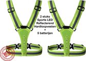 Sports LED Reflecterend Hardloopvest 2 stuks - Hardlopen - Geel reflectief - One Size - Rode Lampjes - 2 stuks + 5 Gratis batterijen. ✅ ✅ ✅