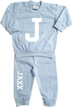 Pyjama met voorletter en naam-lichtblauw-wit-Maat 92/98