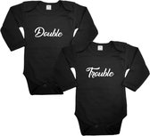 Baby rompertje - Double Trouble - Romper lange mouw zwart - Maat 62/68 - Tweeling
