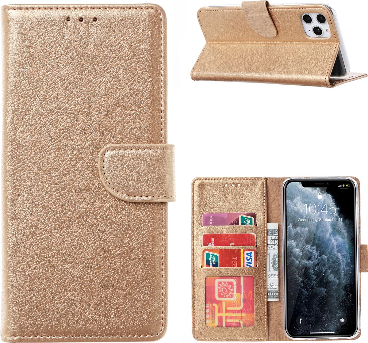 Hoesje Geschikt voor iPhone 13 Pro hoesje bookcase Goud