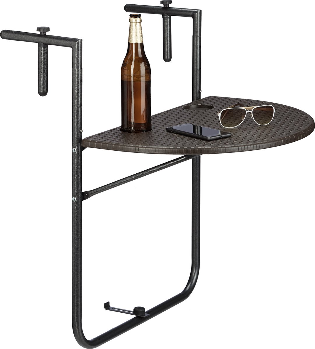 Relaxdays balkontafel inklapbaar balkon tafel rotan hangtafel reling - bruin