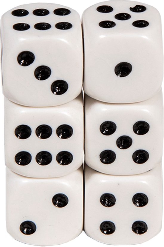 Speelgoed spellen Dobbelstenen - 6x stuks - wit/zwart - kunststof - Dobbelen - Spelletjes