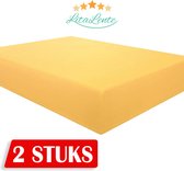 2x Jersey Hoeslaken - Hoeslaken 200x200/220/230 - Mosterdgeel - 100% Hoogwaardige gebreid - Katoen - Rondom Elastiek - Super Zacht - Strijkvrij - LitaLente