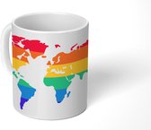 Mok - Koffiemok - Wereldkaart - Pride - Regenboog - Mokken - 350 ML - Beker - Koffiemokken - Theemok