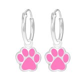 Joy|S - Zilveren kat hond dierenpoot bedel oorbellen - oorringen - roze poot afdruk