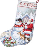 Letistitch Borduurpakket kerstsok sneeuwpop en kerstman L8016