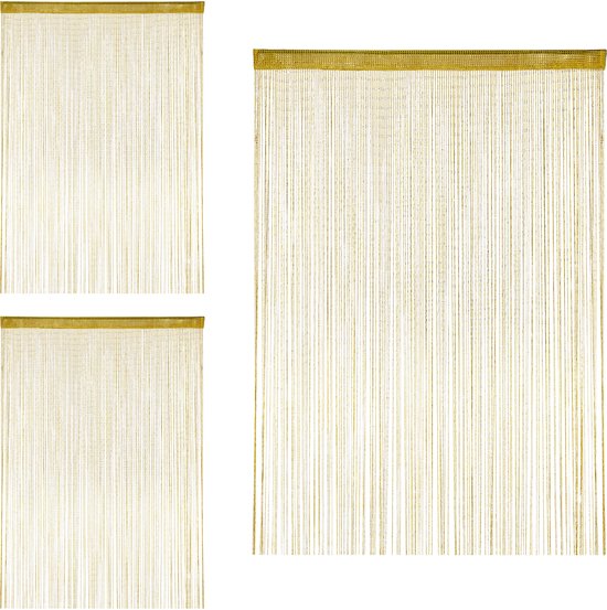 Relaxdays 3x Draadgordijn glitters - deurgordijn - draadjesgordijn - 145 x 245 cm - goud