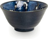Hana Blue - 100 % porselein - Kom - Japans servies - Matcha thee kom - Rijstkom, Soep kom, Noedelskom - Uitmuntende kwaliteit - Doorsnede 13,2 cm, hoogte 7 cm - Kleur blauw wit zwa