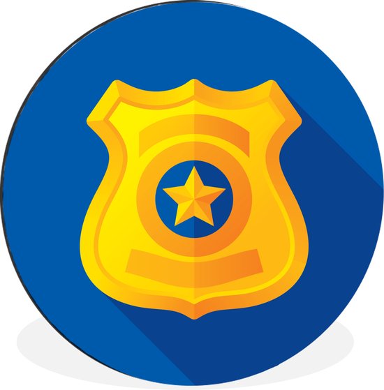 WallCircle - Wandcirkel - Muurcirkel - Kinderillustratie van een politie badge - Aluminium - Dibond - ⌀ 30 cm - Binnen en Buiten