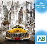 F4B Gele Taxi in New York Diamond Painting 40x50cm | Ronde Steentjes | Amerika | Skyline | Stad | Steden | Pakket Volwassenen en Kinderen