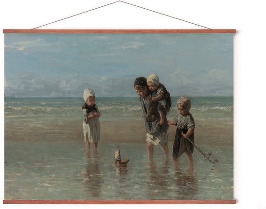 Poster In Posterhanger - Kinderen Der Zee - 50x70 cm - Jozef Israëls - Kader Hout - Ophangsysteem - Rijksmuseum