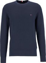 Tommy Hilfiger structure crew neck - heren trui katoen met O-hals - donkerblauw (Desert sky) -  Maat: S