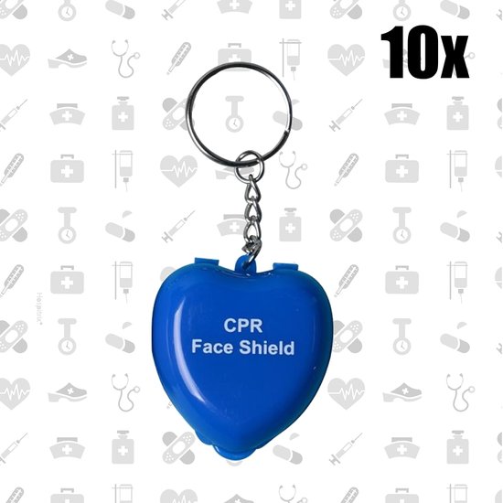 Foto: 10x pack hospitrix kiss of life sleutelhanger heart blauw 5cm cpr masker met wegwerp beademingsmasker