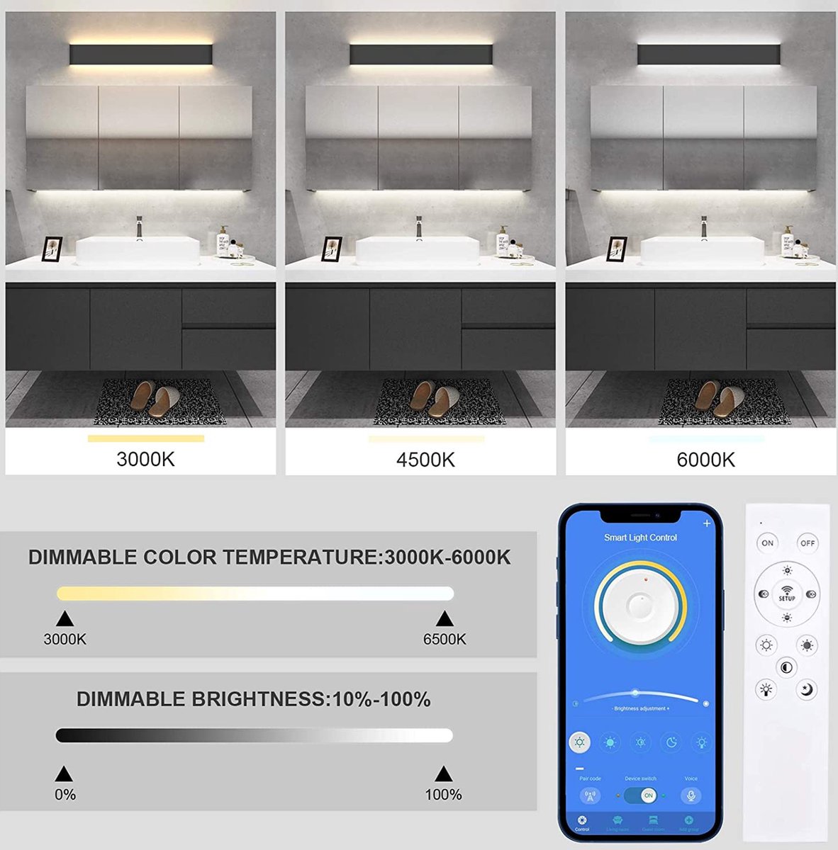 Badkamerlamp up en down light - Zwarte wandlamp 83 cm - Dimbaar - 3000 ...