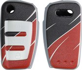 kwmobile autosleutelhoes compatibel met Audi 3-knops autosleutel - Cover in grijs / zwart / rood - Kleurengolf design