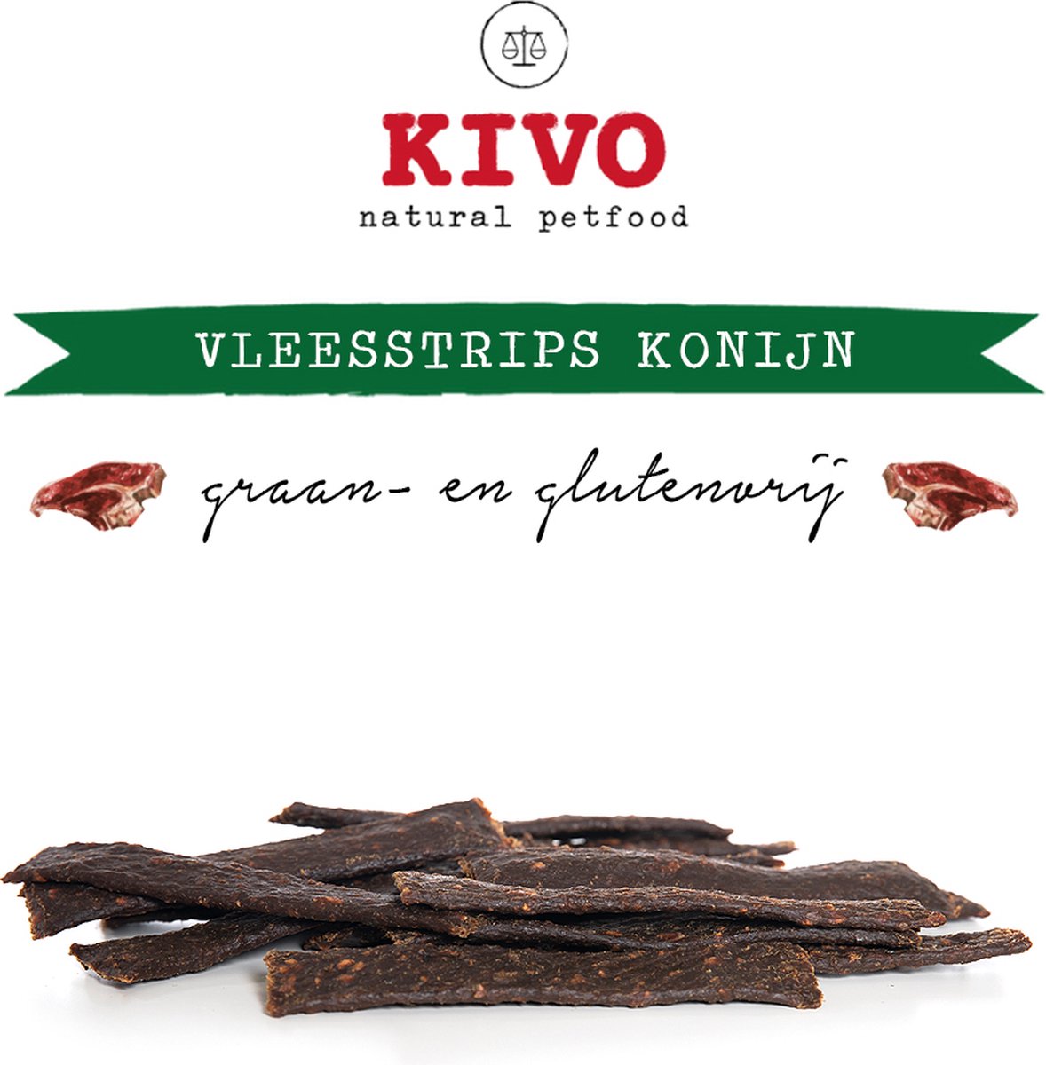Kivo Petfood Hondensnack Vleesstrips Konijn 125 gram - Graanvrij en Glutenvrij