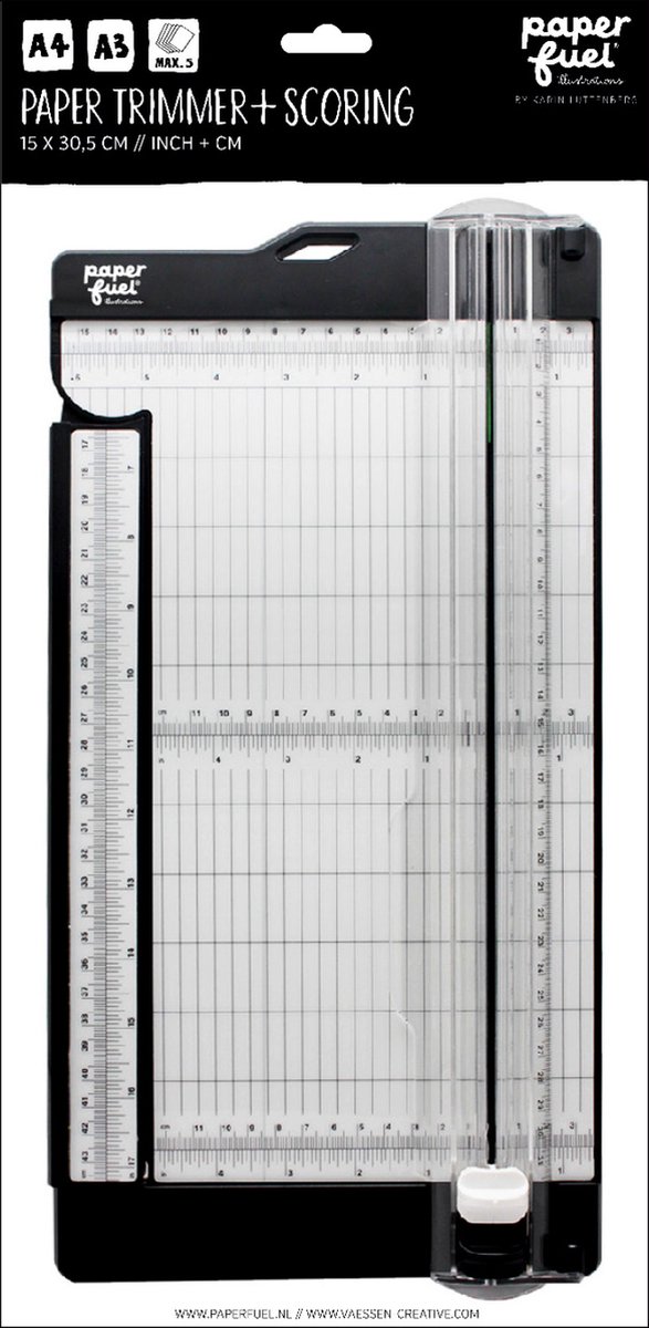 Paperfuel Snijmachine - Papiersnijder met Uitklapbare Liniaal - 30,5 x 15 cm - Zwart, Wit