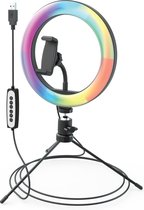 DigiPower "Shooting Star" Vlogging Kit DP-VRL10RBG - 10" RBG Color Ring Light, 150 LED Kleur/Wit, 17 "Special Effects", 5 licht niveau's, USB, Flexibele houder, inclusief tafelstat