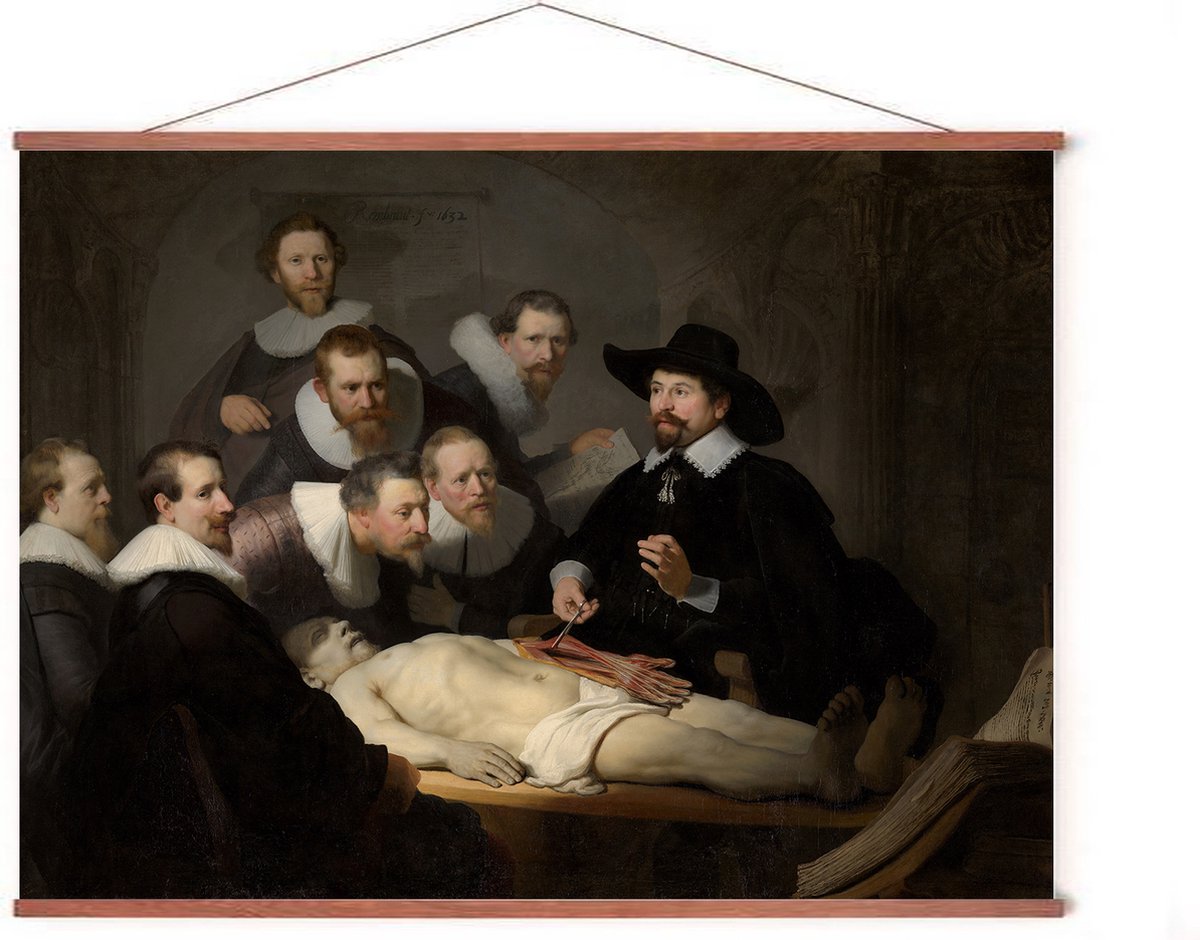 Esque Poster In Posterhanger - Anatomische Les - Kader Hout - 50x70 cm - Rembrandt van Rjn - Ophangsysteem - Kunst