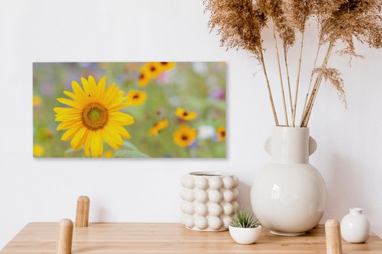 Toile Peinture Fleurs - Tournesol - Jaune - 40x20 cm - Décoration murale