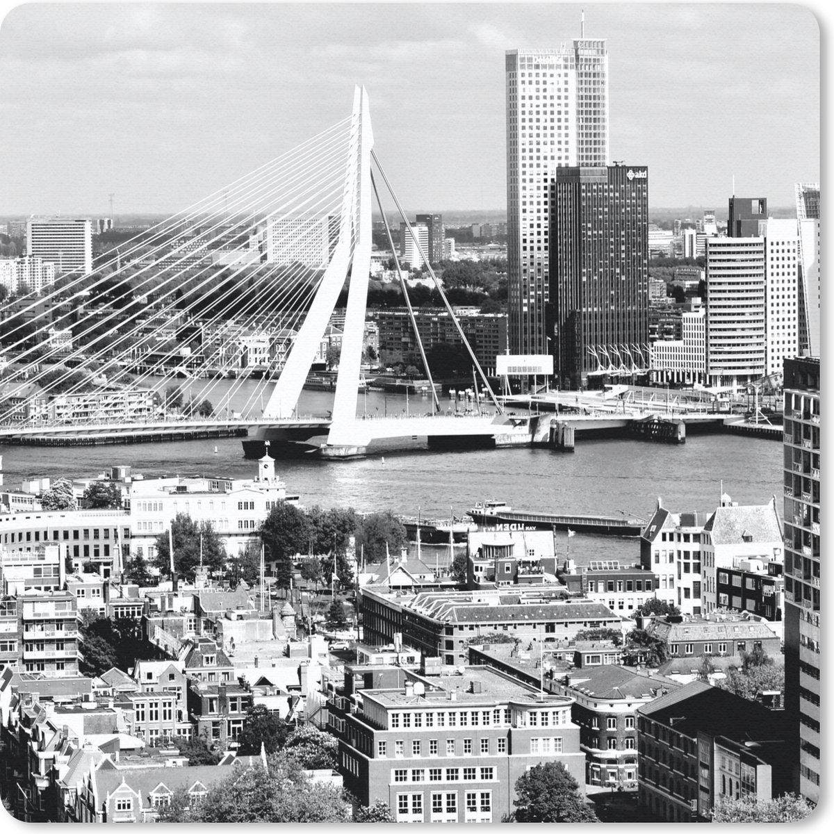 Muismat 20x20 cm - Mousepad Rotterdam - Skyline - Zwart - Wit - Muismatten