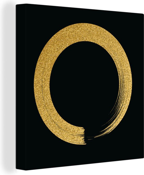 Canvas Schilderij Cirkel van gouden glitter op een zwarte achtergrond - 90x90 cm - Wanddecoratie