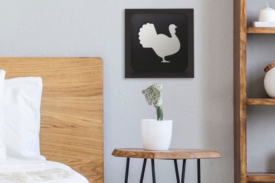 Une illustration d'une dinde sur une toile de fond noir 20x20 cm - petit - Tirage photo sur toile (Décoration murale salon / chambre) / Animaux sauvages Peintures sur toile