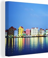 Canvas Schilderij Curaçao - Huizen - Skyline - 20x20 cm - Wanddecoratie