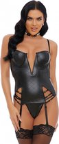 Main Stitch Bustier Quilted Lingerie Set - Black - Maat XL