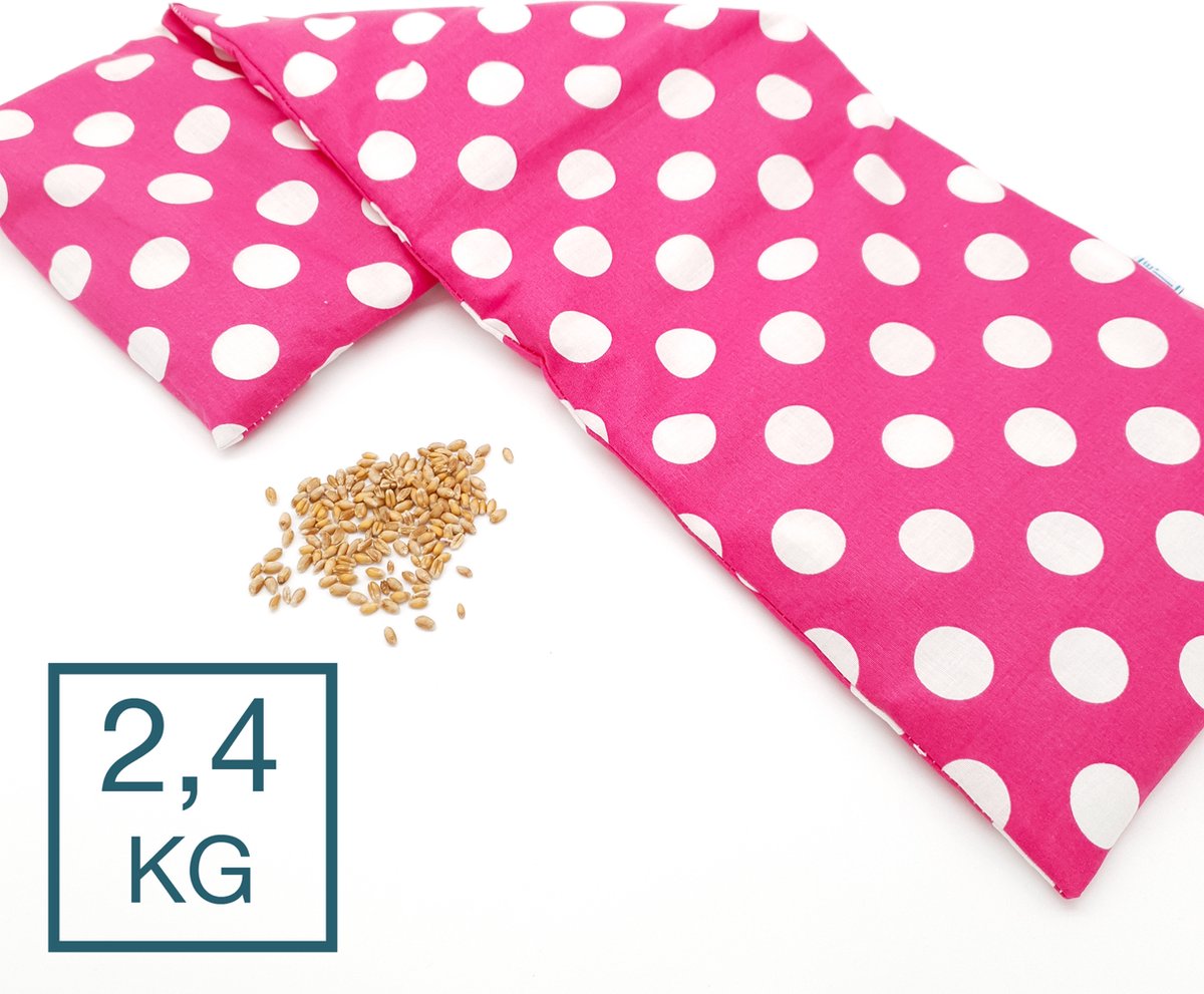 Goedkoopste Verzwaringskussen Met Pit! - 2 binnenzakken - Wasbare hoes - 2.4 kg - Made in NL/BE - Tevens warmtekussen en coldpack - Fijne diepe druk - Roze Stip